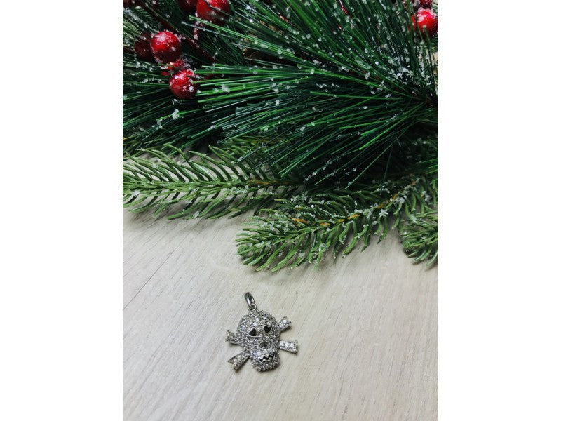 925 Sterling Silver CZ Skull Pendant