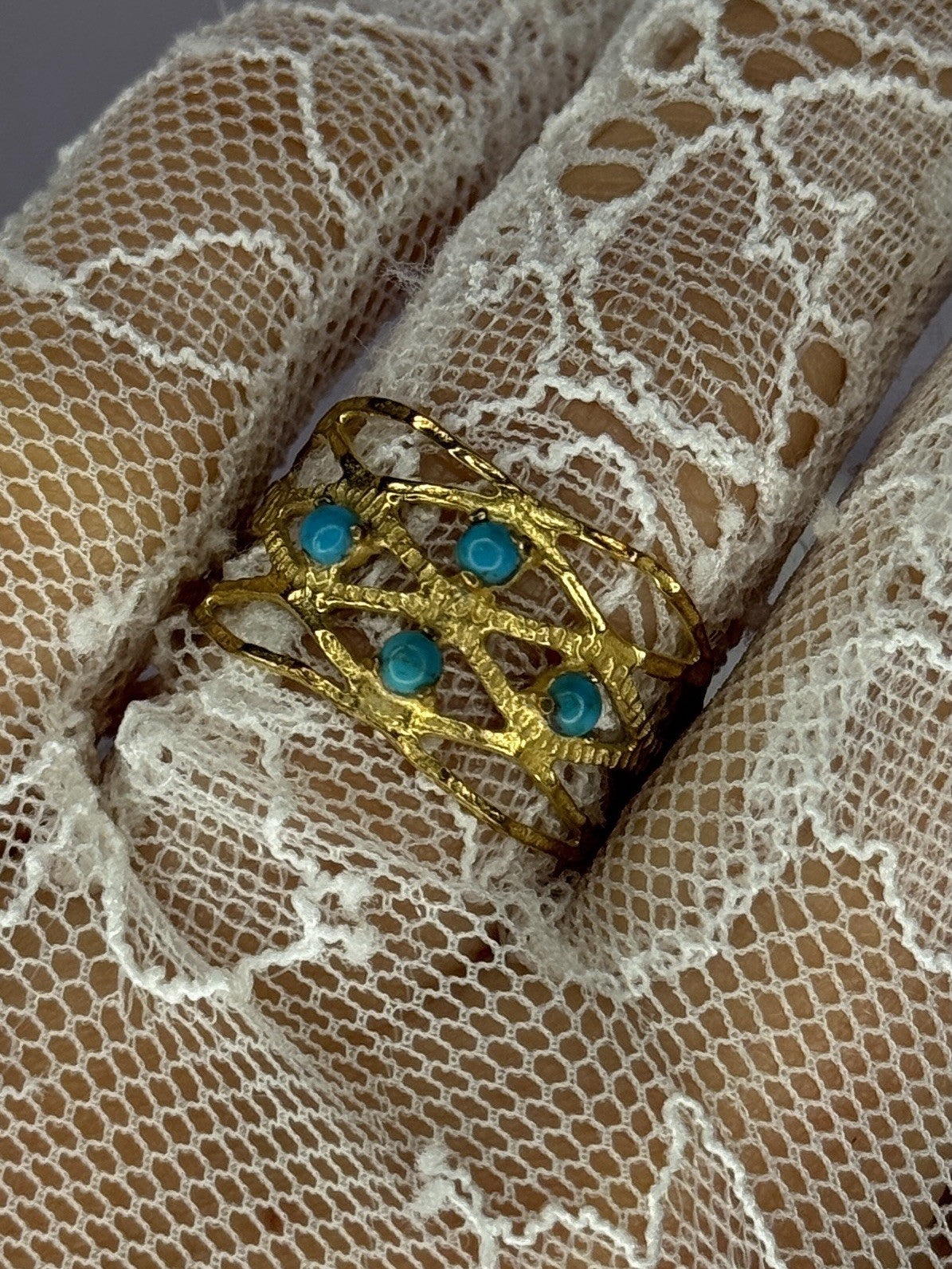 925 Sterling Silver Gold Plated Turquoise Ring Size 8.5