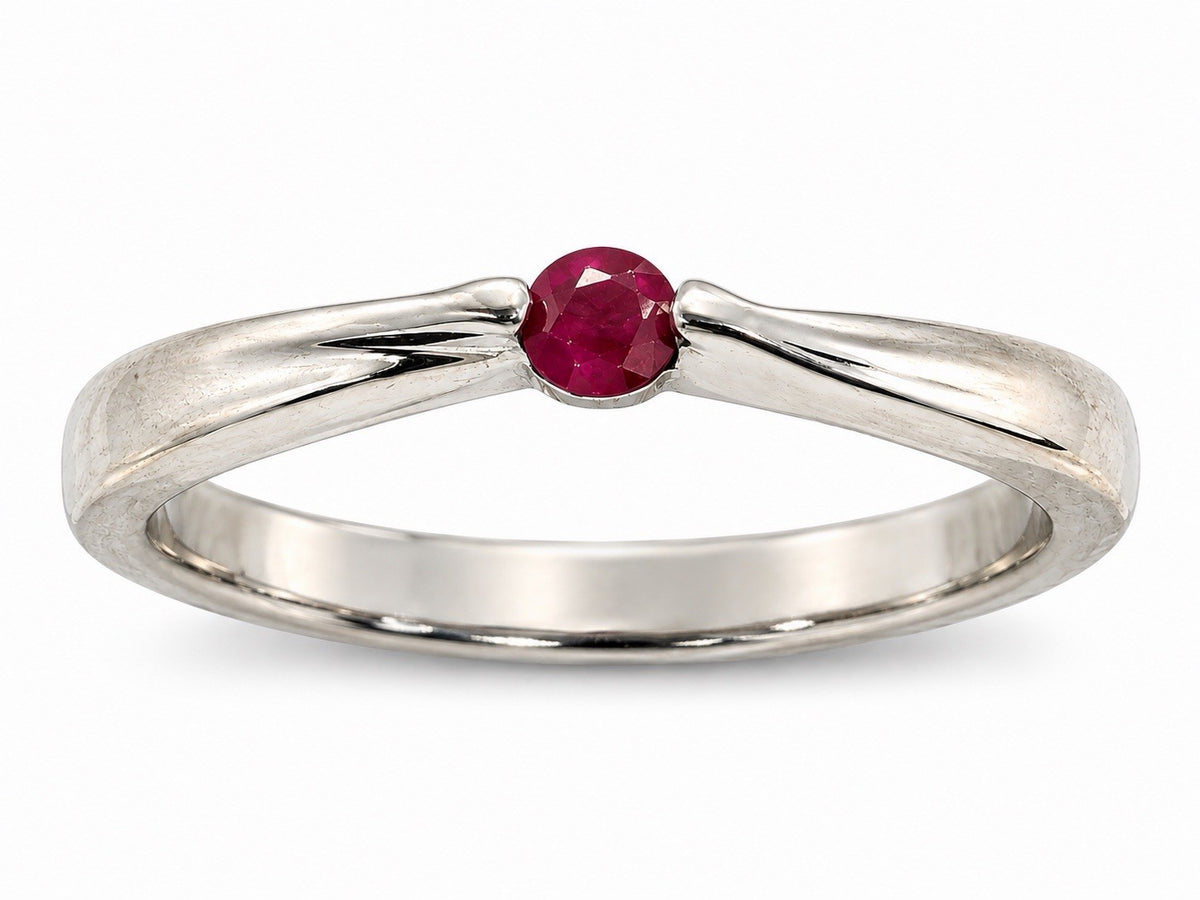 Minimalist Bypass Design 925 Sterling Silver Ruby Solitaire Ring Size 7