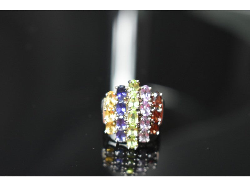 925 Sterling Silver Multi Gemstones Ring Size 8.5