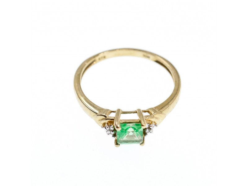 10K Yellow Gold Tsavorite & Diamonds Ring Size 6.25