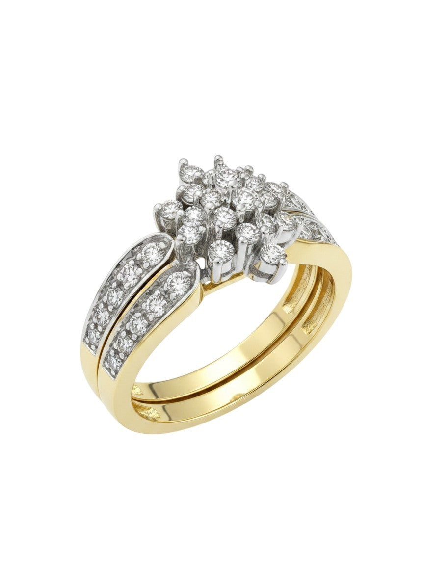 10K Yellow & White Gold Diamond Flower 1.36 ct Ring Size 7