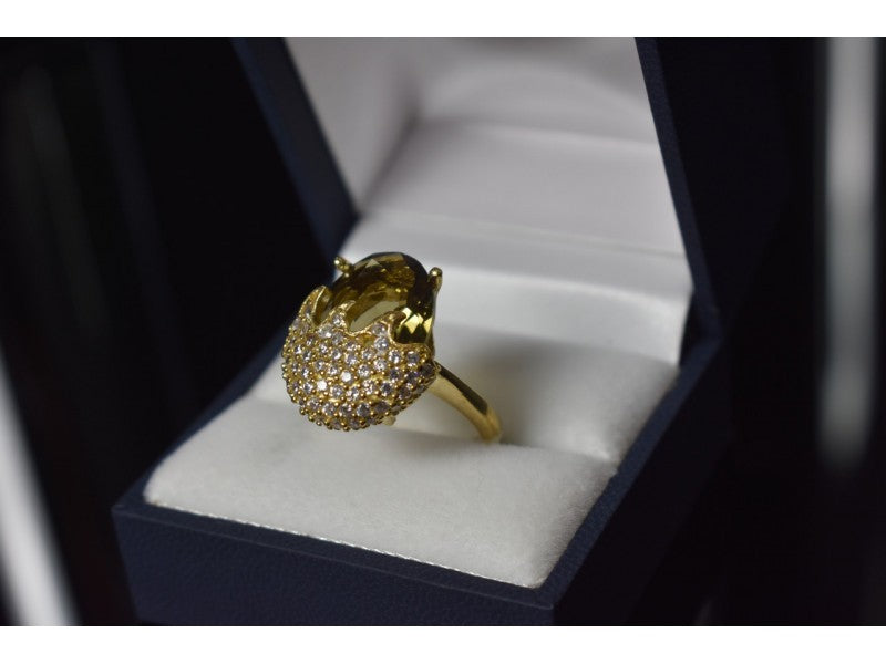 925 Sterling Silver Gold Plated Alpanite & CZ Ring Size 9 Turkey