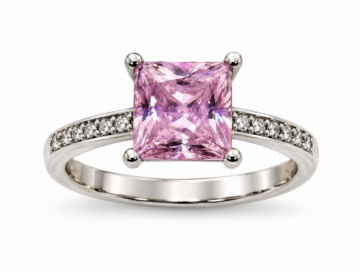 14K White Gold Pink Sapphire & Diamond Ring Size 7