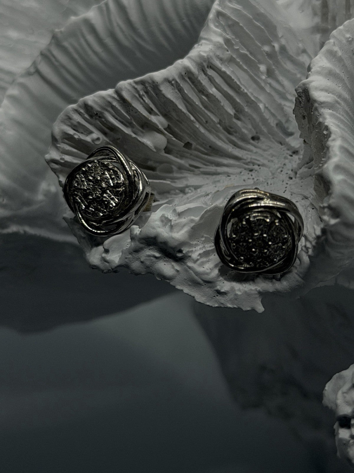 925 Sterling Silver Diamond Cluster Stud Earrings Floral Design