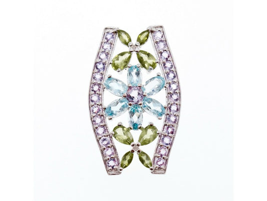 925 Sterling Silver Amethyst, Blue Spinel & Peridot Pendant