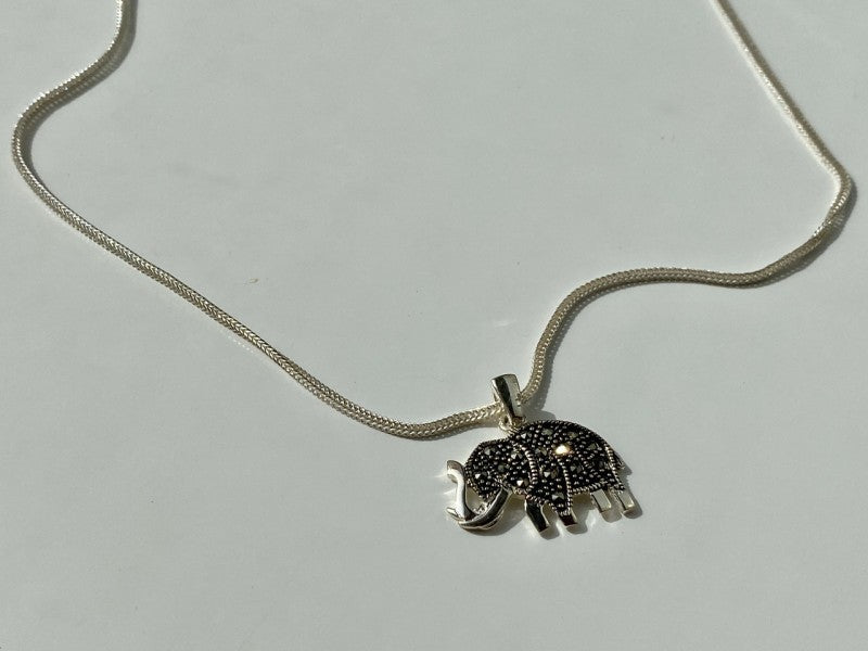 925 Sterling Silver Marcasites "Elephant" Chain With Pendant