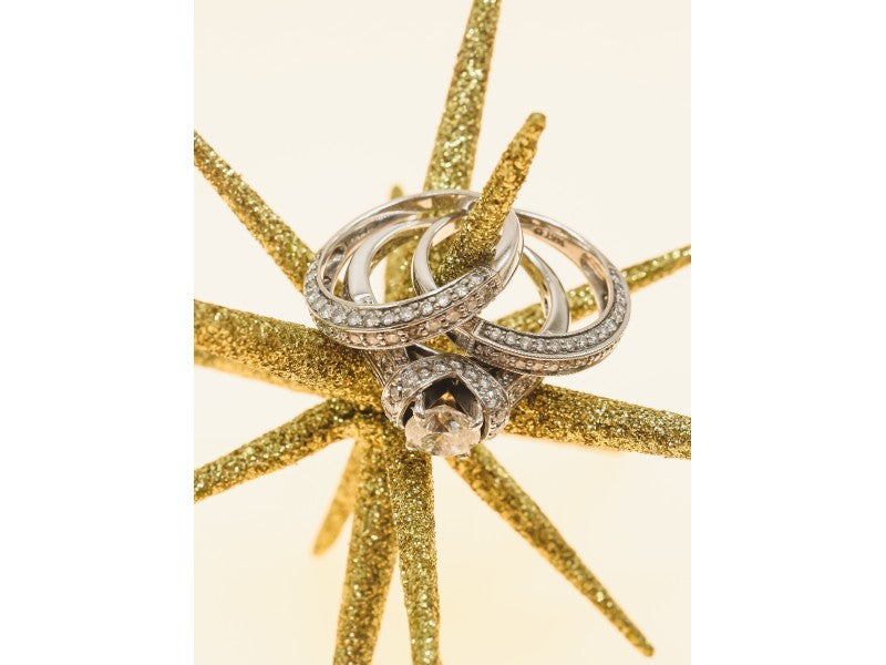 14K White Gold Diamonds Exclusive Triple Ring Size 7.25