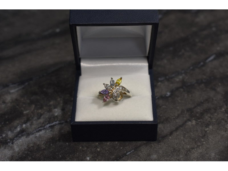 925 Sterling Silver Multicolor CZ Ring Size 9