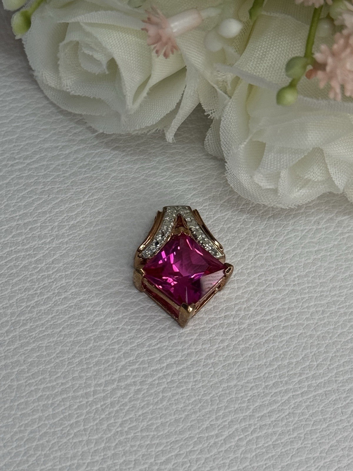 925 Sterling Silver Gold Plated Pink Topaz Pendant Length 0.80 Inch