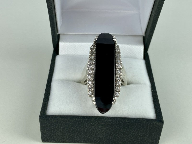 925 Sterling Silver Nephrite & Quartz Ring Size 8