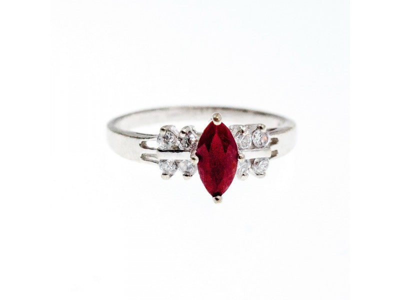 925 Sterling Silver Rubellite & CZ Ring Size 9