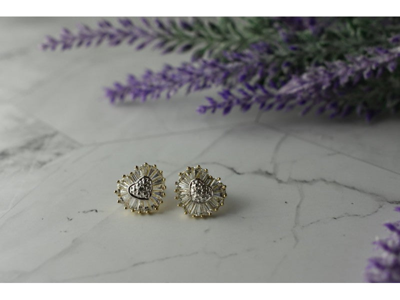 925 Sterling Silver Gold Plated CZ "Heart" Stud Earrings