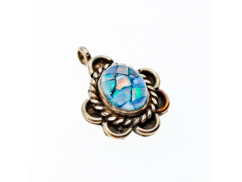 925 Sterling Silver Mosaic Opal Pendant