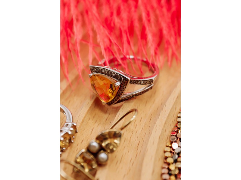 925 Sterling Silver Heliodor & Hessonite Ring Size 7