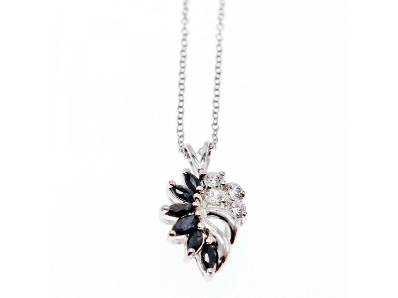 925 Sterling Silver Dark Blue Spinel & CZ Chain With Pendant