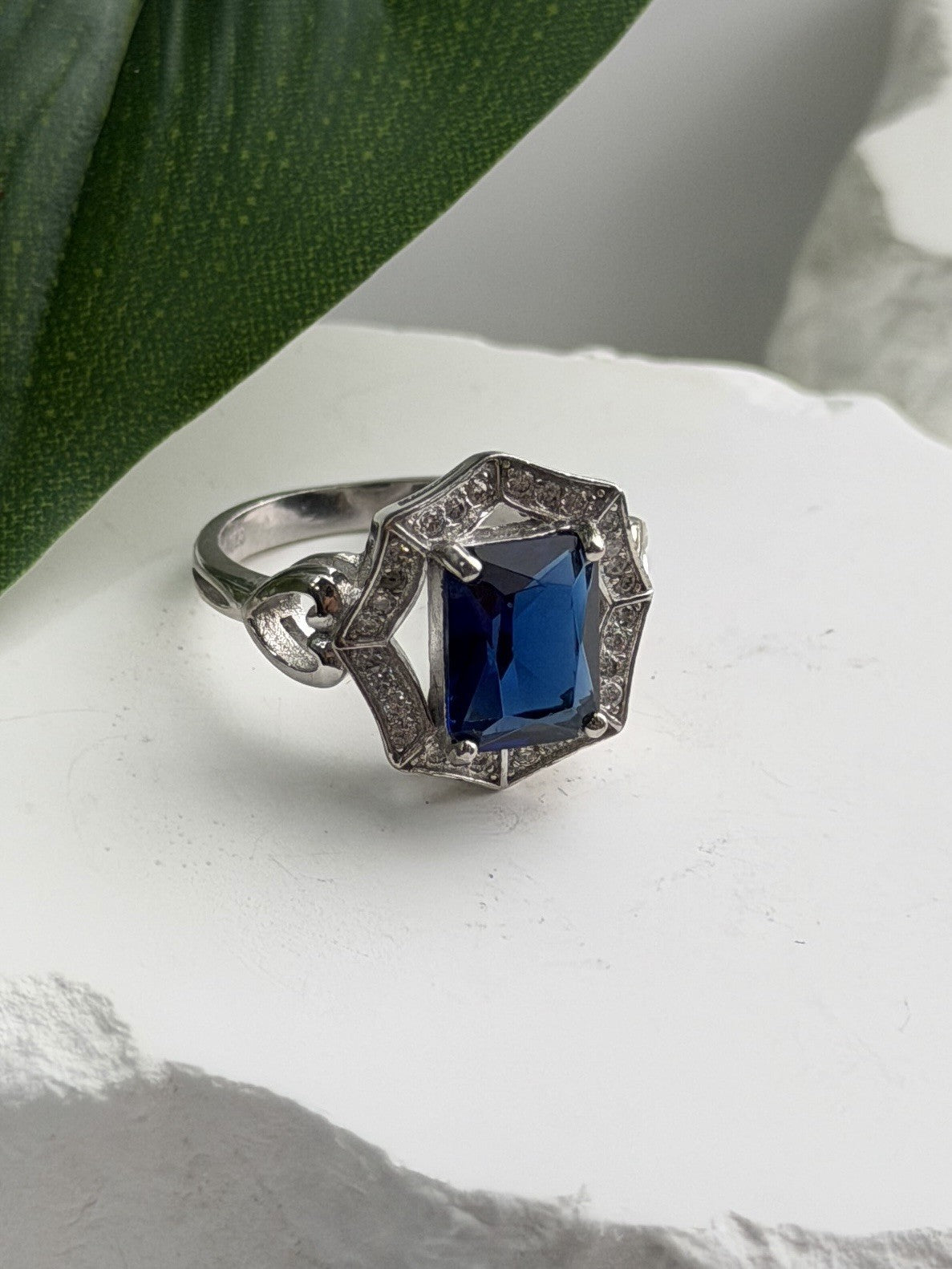 925 Sterling Silver Sapphire & Beryl Ring Size 5.5