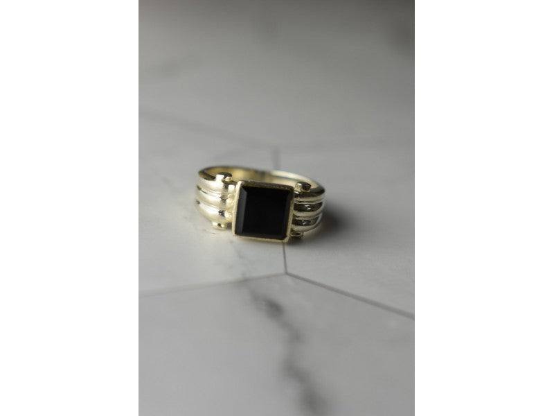 925 Sterling Silver Black Agate Signet Ring Size 6.5