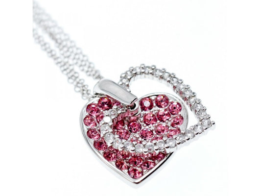 925 Sterling Silver CZ "Heart" Triple Chain With Pendant