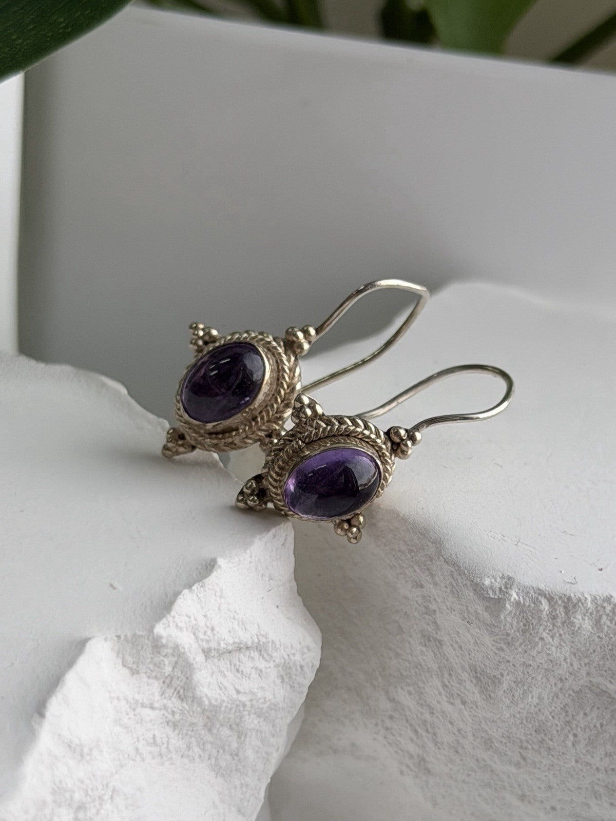 Vintage 925 Sterling Silver Amethyst Earrings