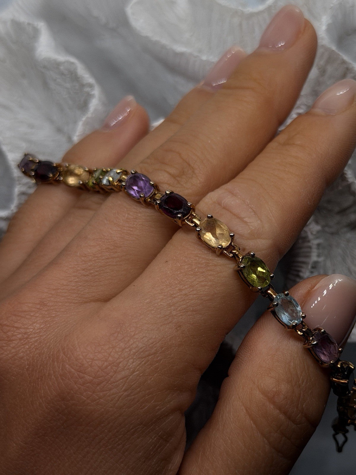 925 Sterling Silver Multi-Gemstone Bracelet Size 7.5