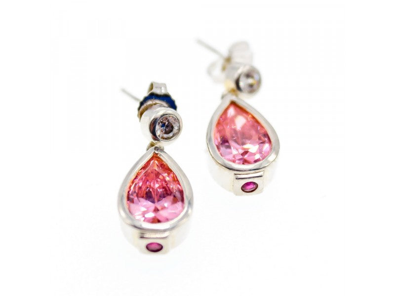 925 Sterling Silver Morganite, Beryl & Ruby Stud Earrings