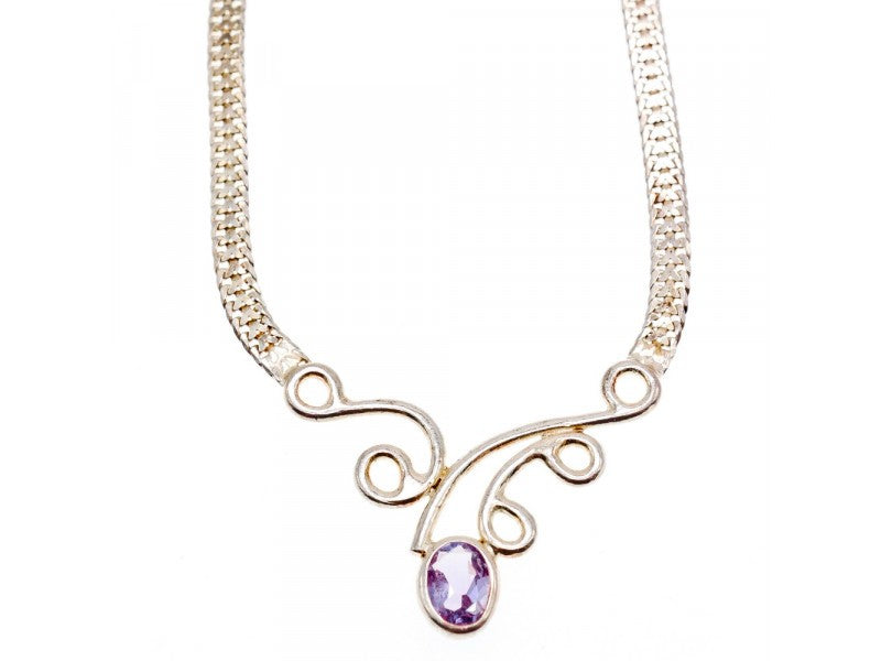 925 Sterling Silver Amethyst  Necklace Italy