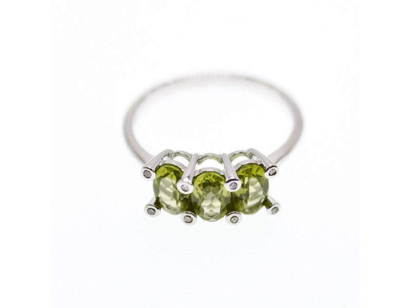 14K White Gold Peridot & Diamonds Ring Size 11.12