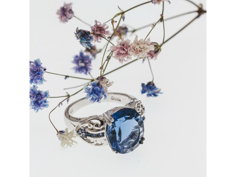 925 Sterling Silver Aquamarine & Iolite Ring Size 6.5