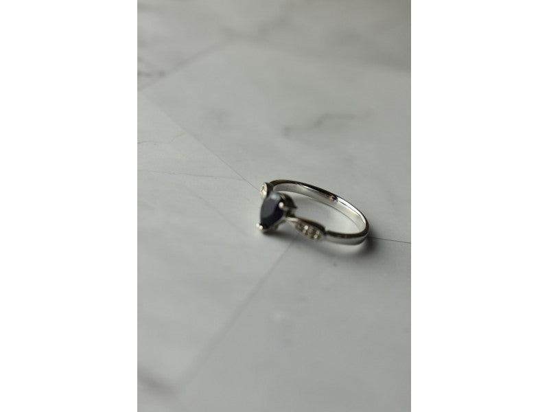 925 Sterling Silver Sapphire & White/Colorless Topaz Ring Size 7.5