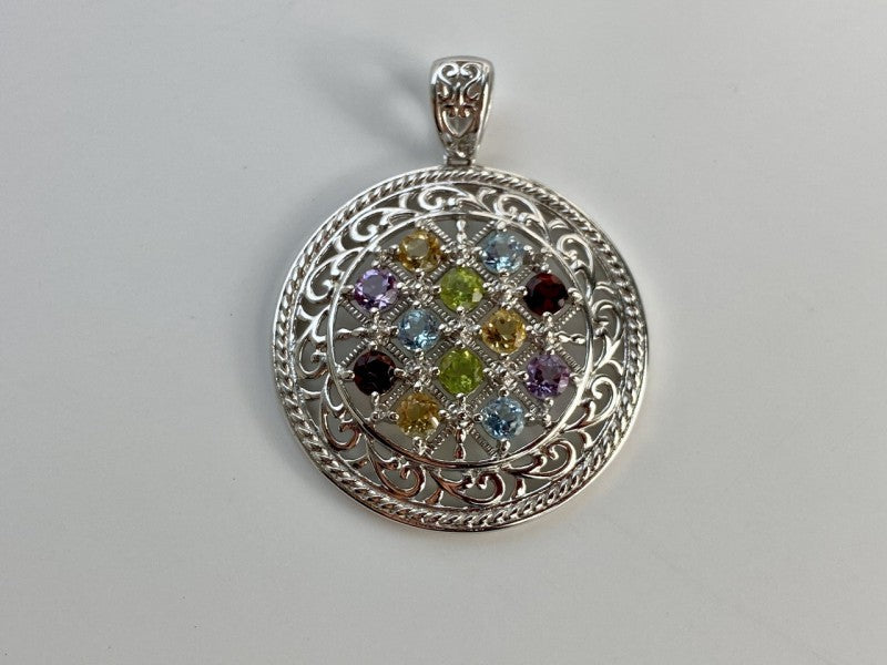 925 Sterling Silver Multi Gemstones Pendant