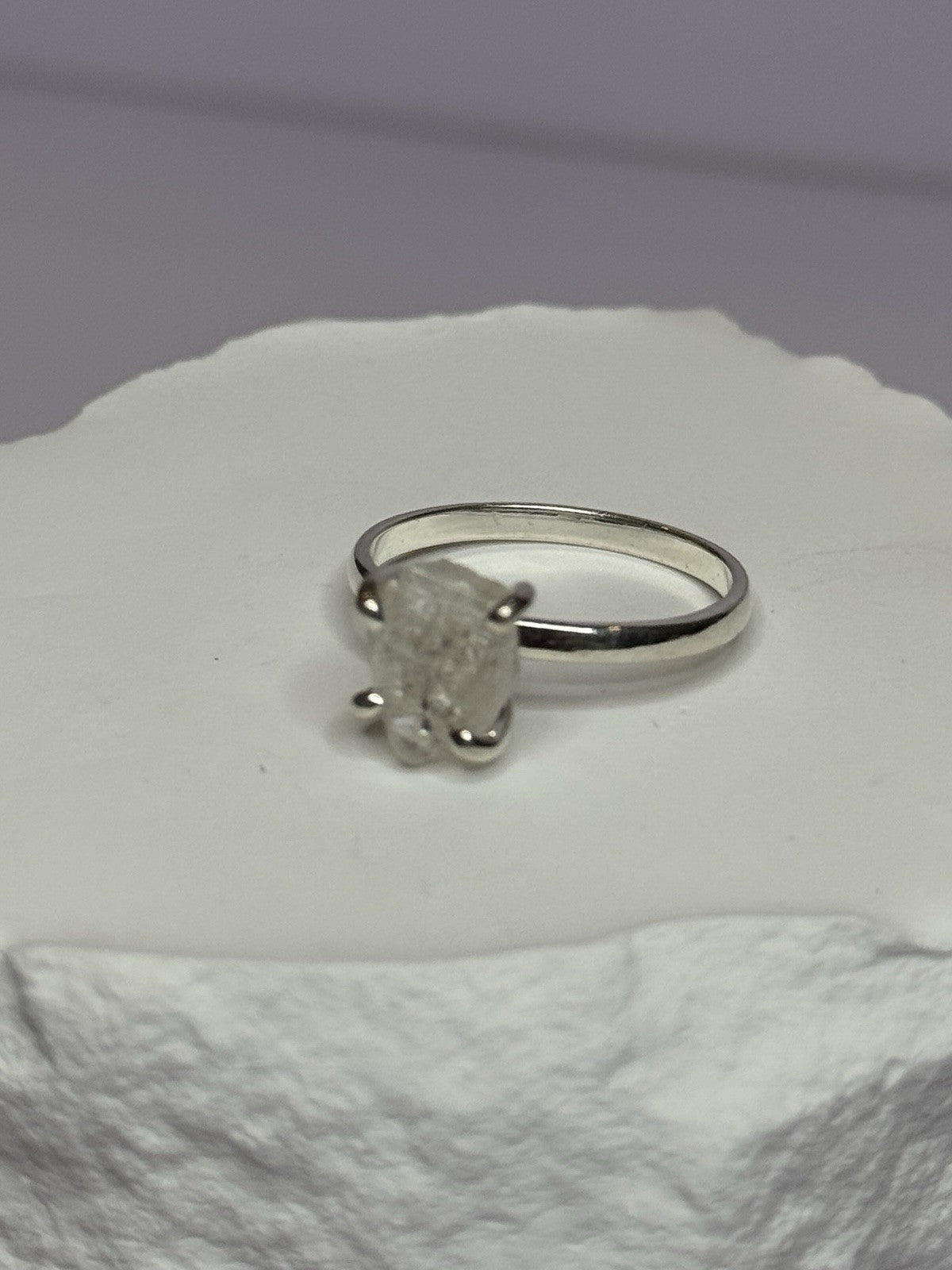 925 Sterling Silver Raw & Rough-Cut Diamond Ring Size 6.5