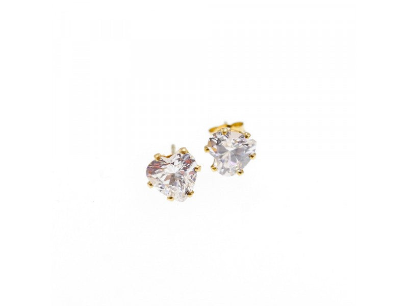14K Yellow Gold CZ Hearts Earrings