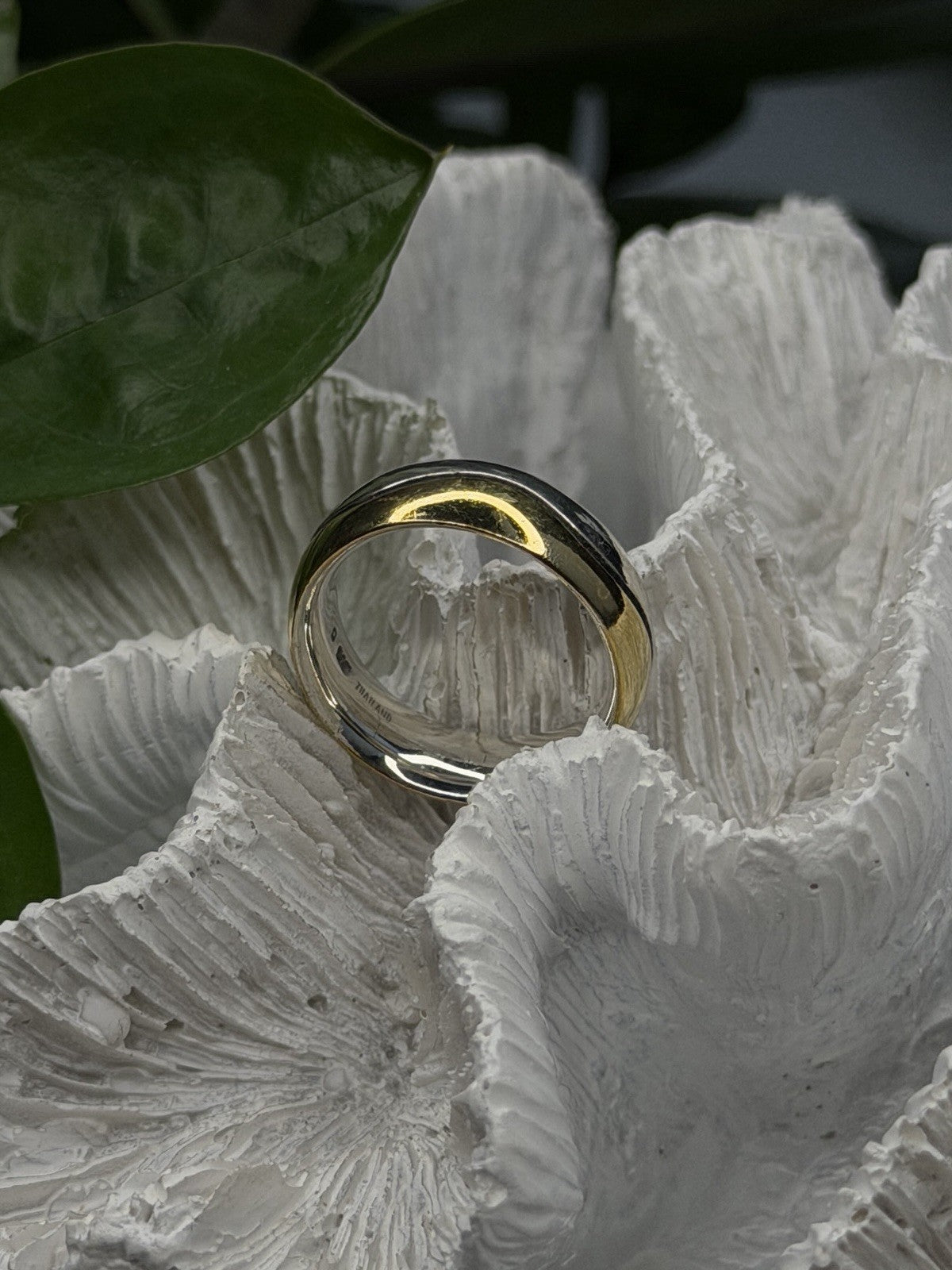 925 Sterling Silver & Yellow Gold Plated Ring Size 7