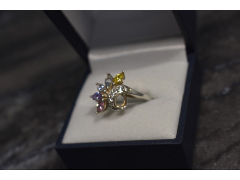 925 Sterling Silver Multicolor CZ Ring Size 9