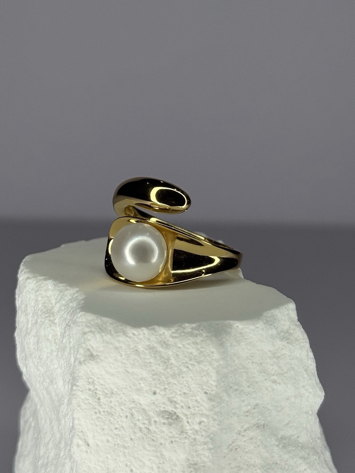 925 Sterling Silver Gold Plated Pearl Ring Size Adjustable