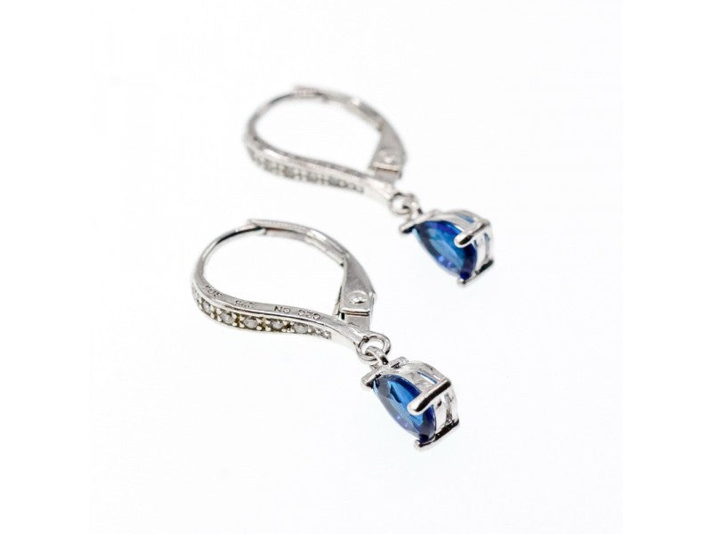 925 Sterling Silver Sapphire & CZ Earrings