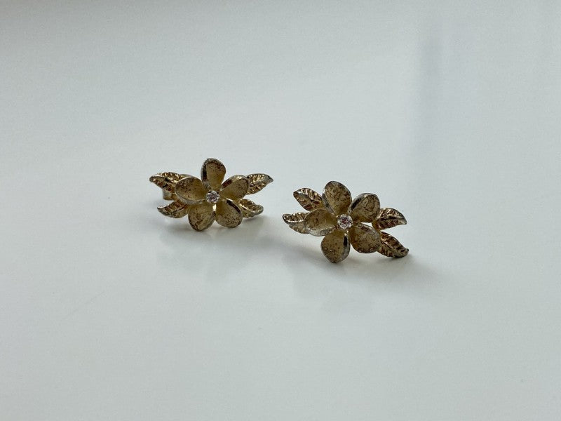 925 Sterling Silver Gold Plated CZ "Flowers" Earrings