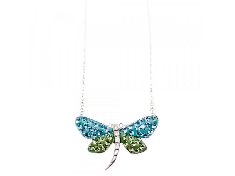925 Sterling Silver CZ & Enamel "Dragonfly" Chain With Pendant