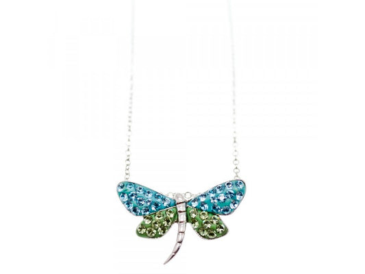 925 Sterling Silver CZ & Enamel "Dragonfly" Chain With Pendant