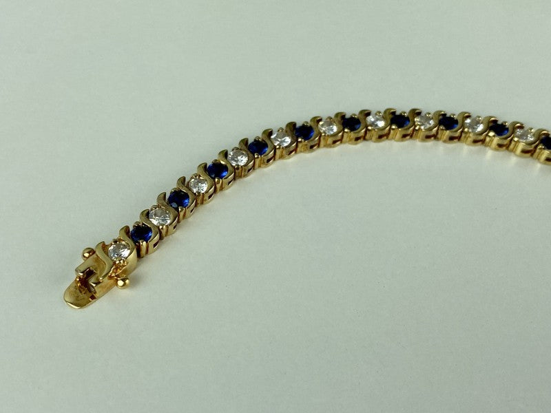 925 Sterling Silver Gold Plated Blue & White CZ Bracelet