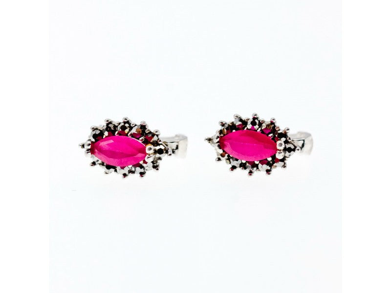 925 Sterling Silver Ruby & Marcasites Earrings