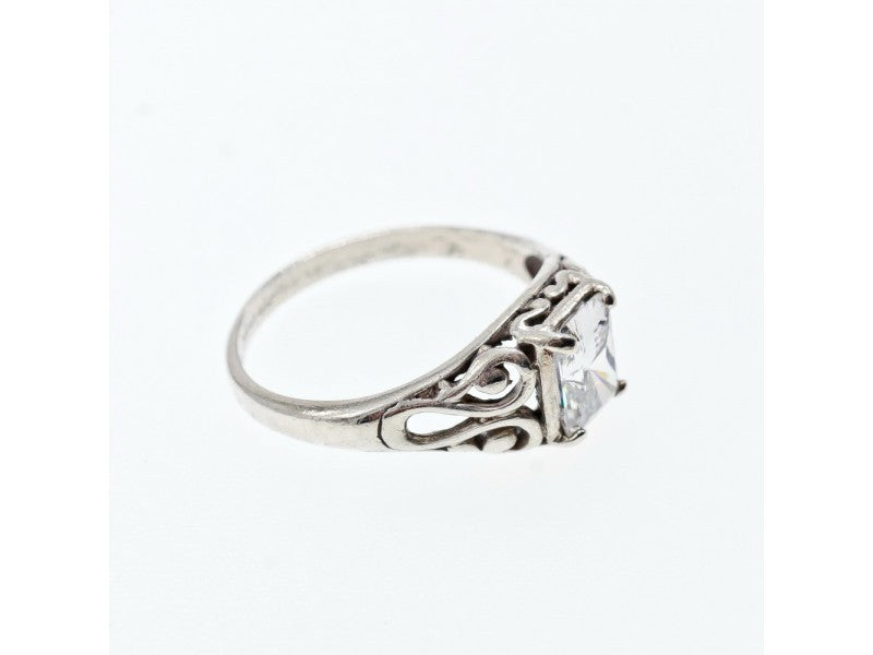 925 Sterling Silver White CZ Openwork Ring Size 9.5