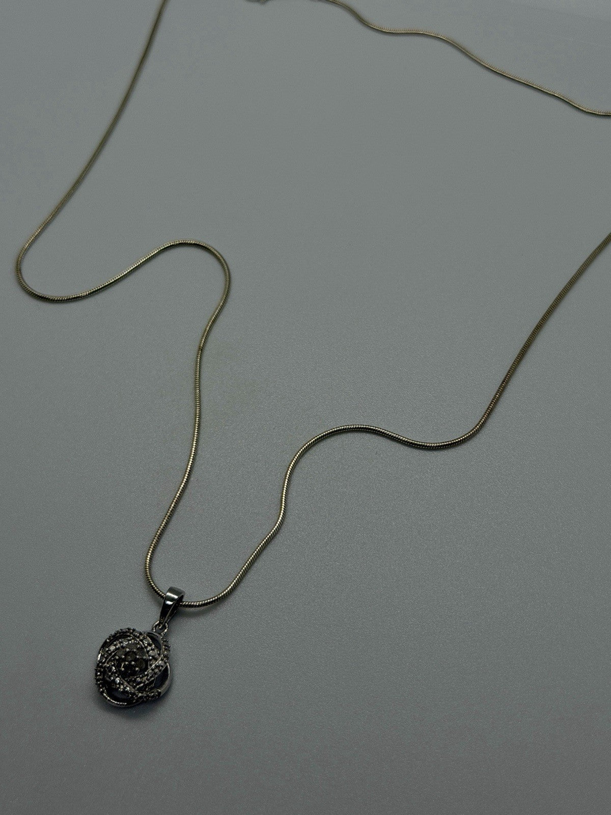 Floral Rose Design 925 Sterling Silver Diamond Cluster Swirl Necklace