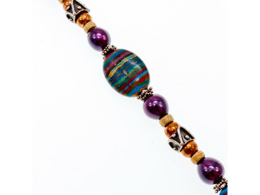 925 Sterling Silver Multicolor Jasper Bracelet Size 7.5 IN