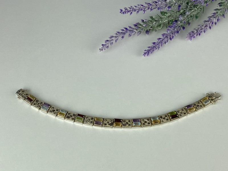 925 Sterling Silver Multi Gemstones Bracelet