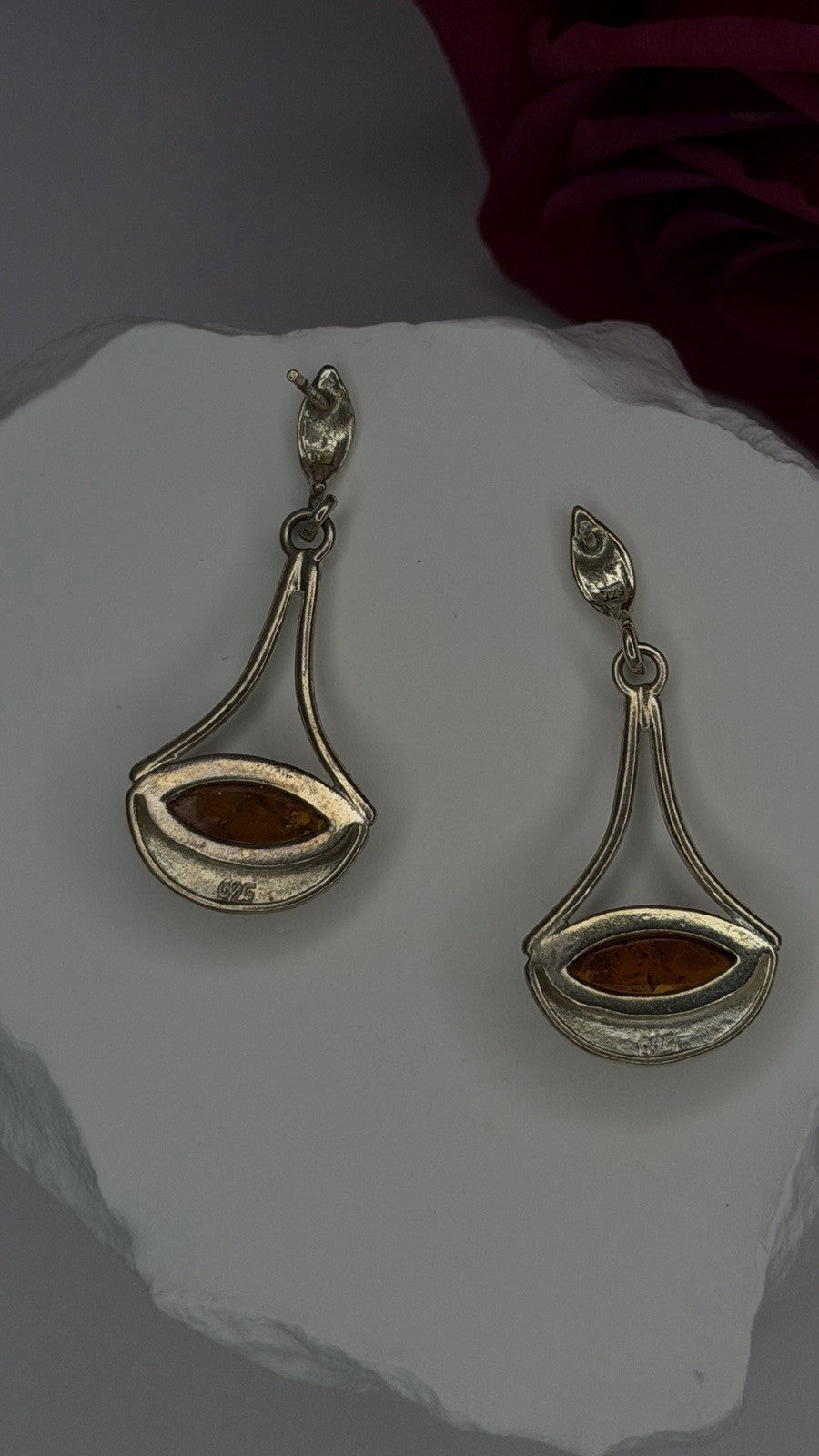 925 Sterling Silver Amber Drop Earrings