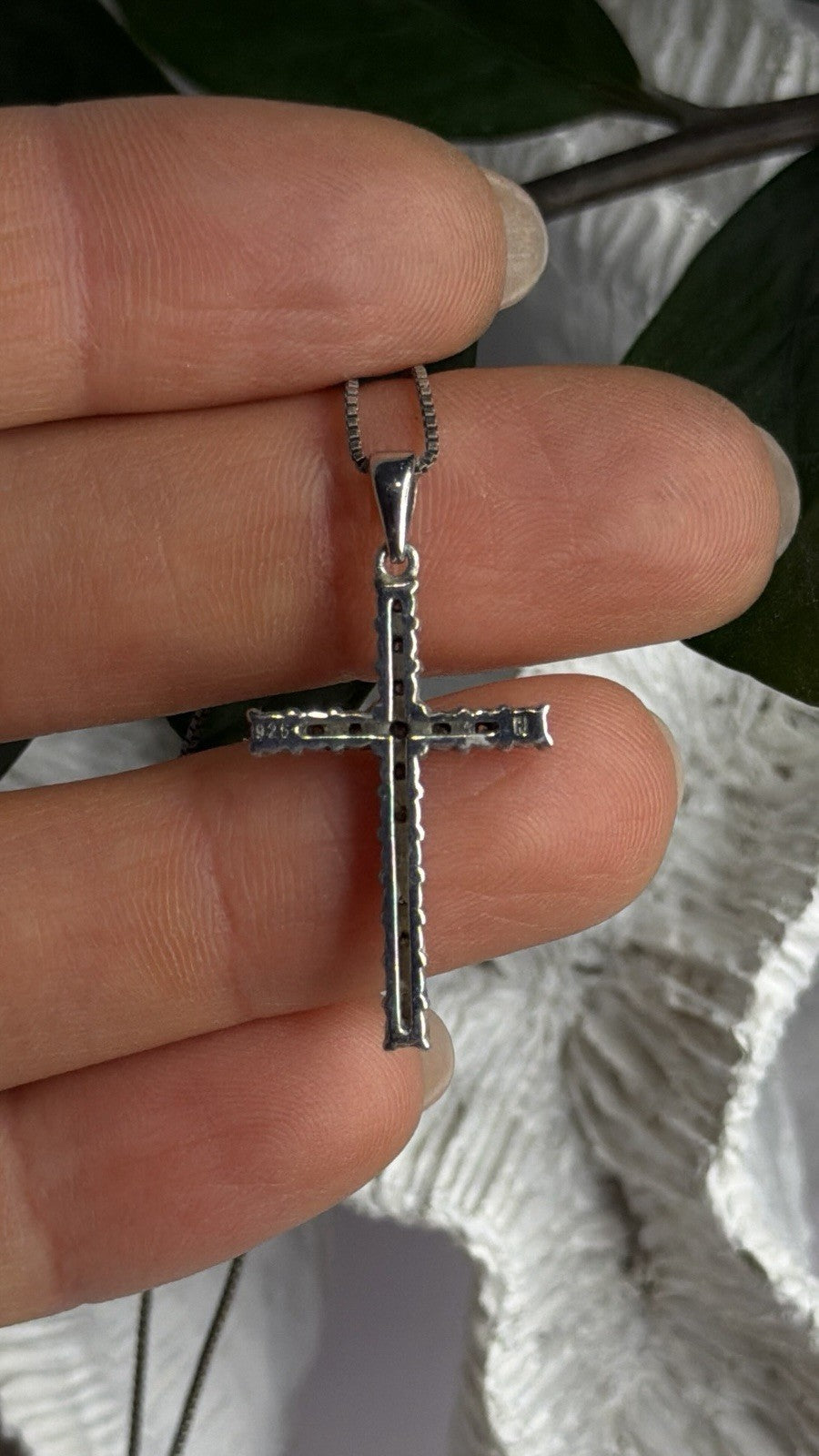 925 Sterling Silver Diamonds Cross Necklace