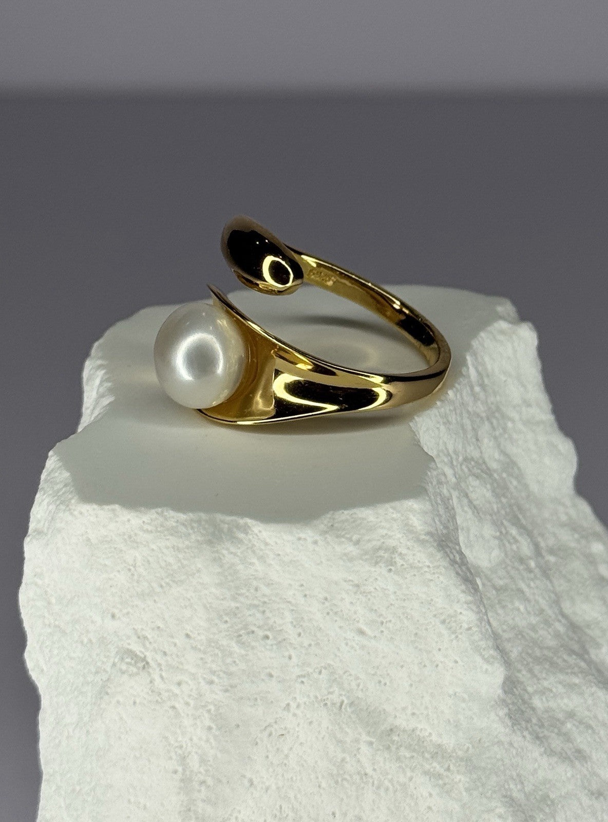 925 Sterling Silver Gold Plated Pearl Ring Size Adjustable