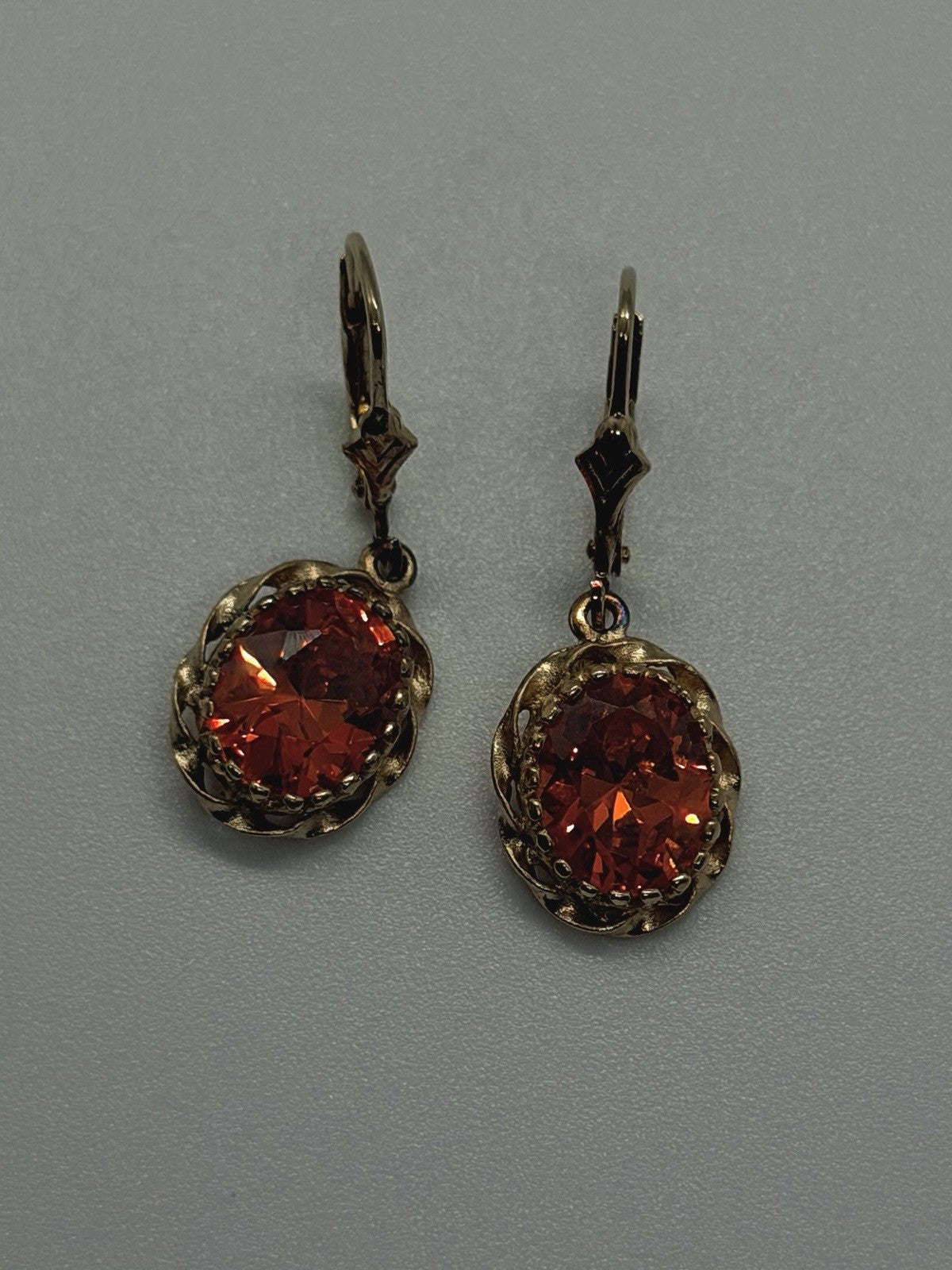 Floral 925 Sterling Silver Gold Plated Orange Cz Floral Dangle Earrings
